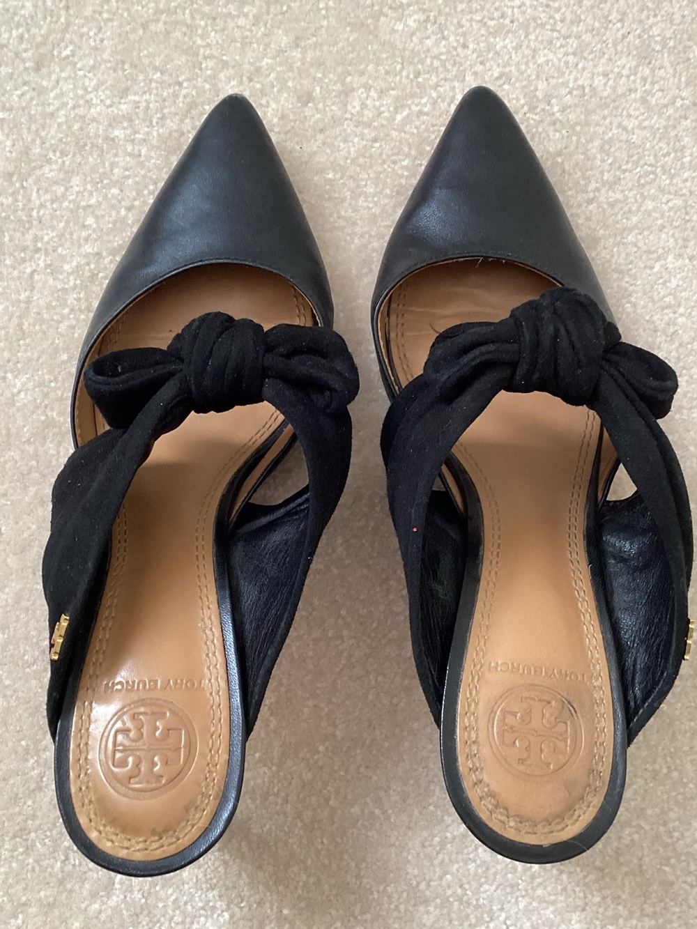 Tory Burch Eleanor Black Mule w/ Heel and Bow Detail